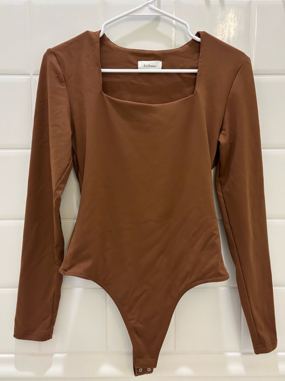 Böhme Brown Square Neck Long Sleeve Bodysuit